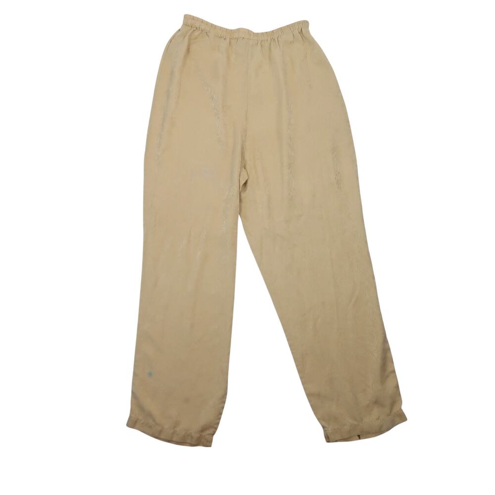 Vintage 90s Morgan Taylor Tan Floral Silk Pants High Rise Straight Leg